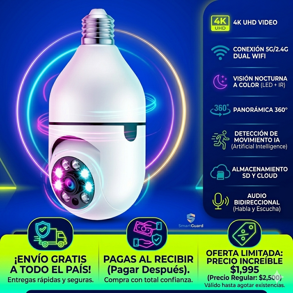 Cámara de Vigilancia 360° WiFi Full HD - ¡Protección Total para tu Casa